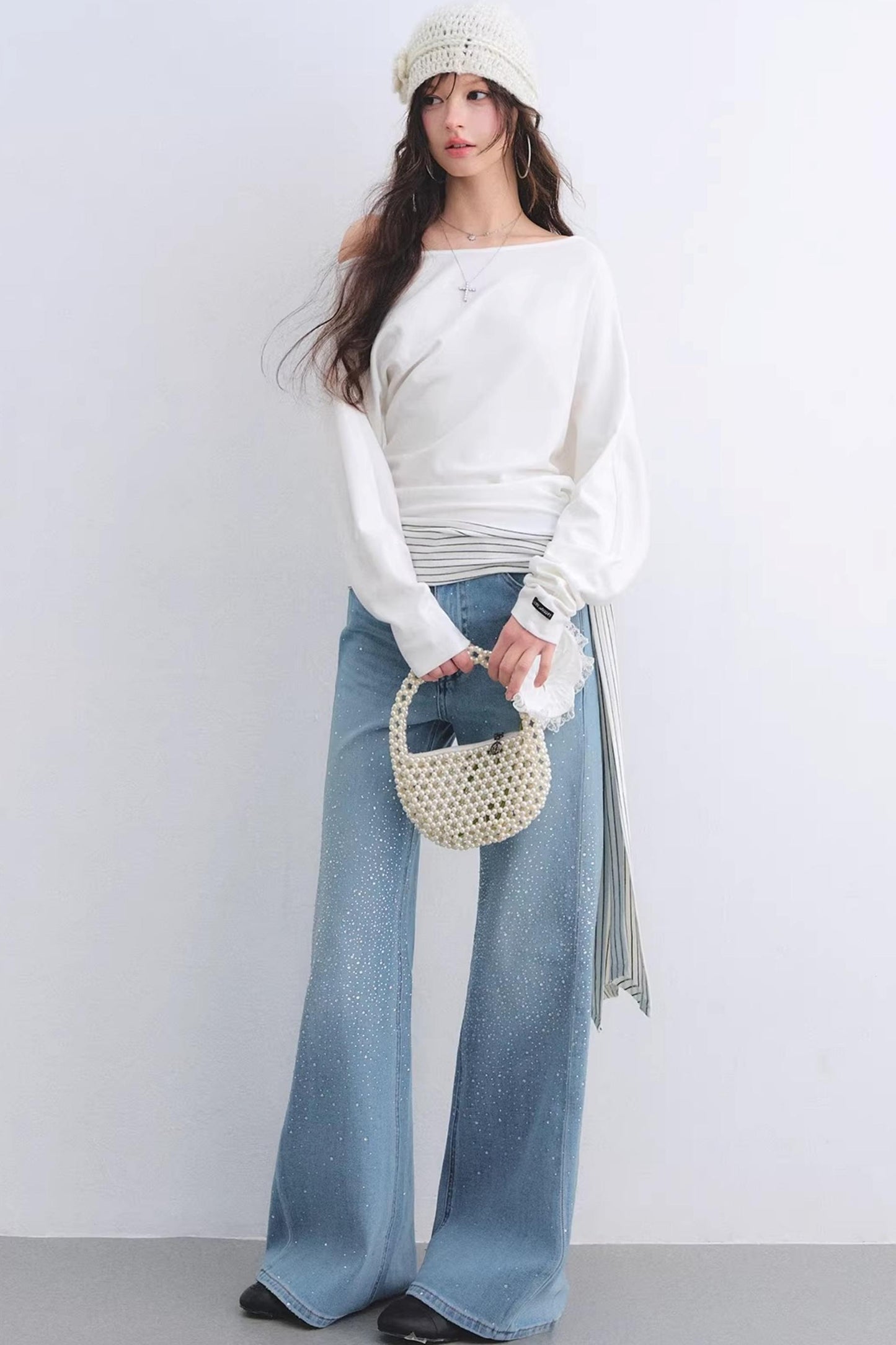 Washed Rhinestone Flared Pants