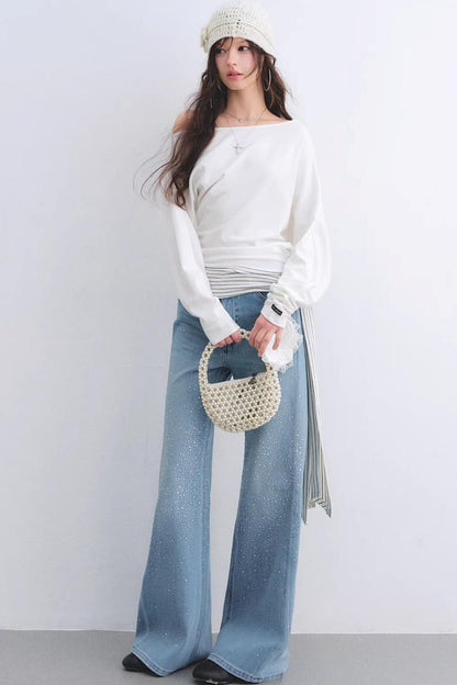Washed Rhinestone Flared Pants