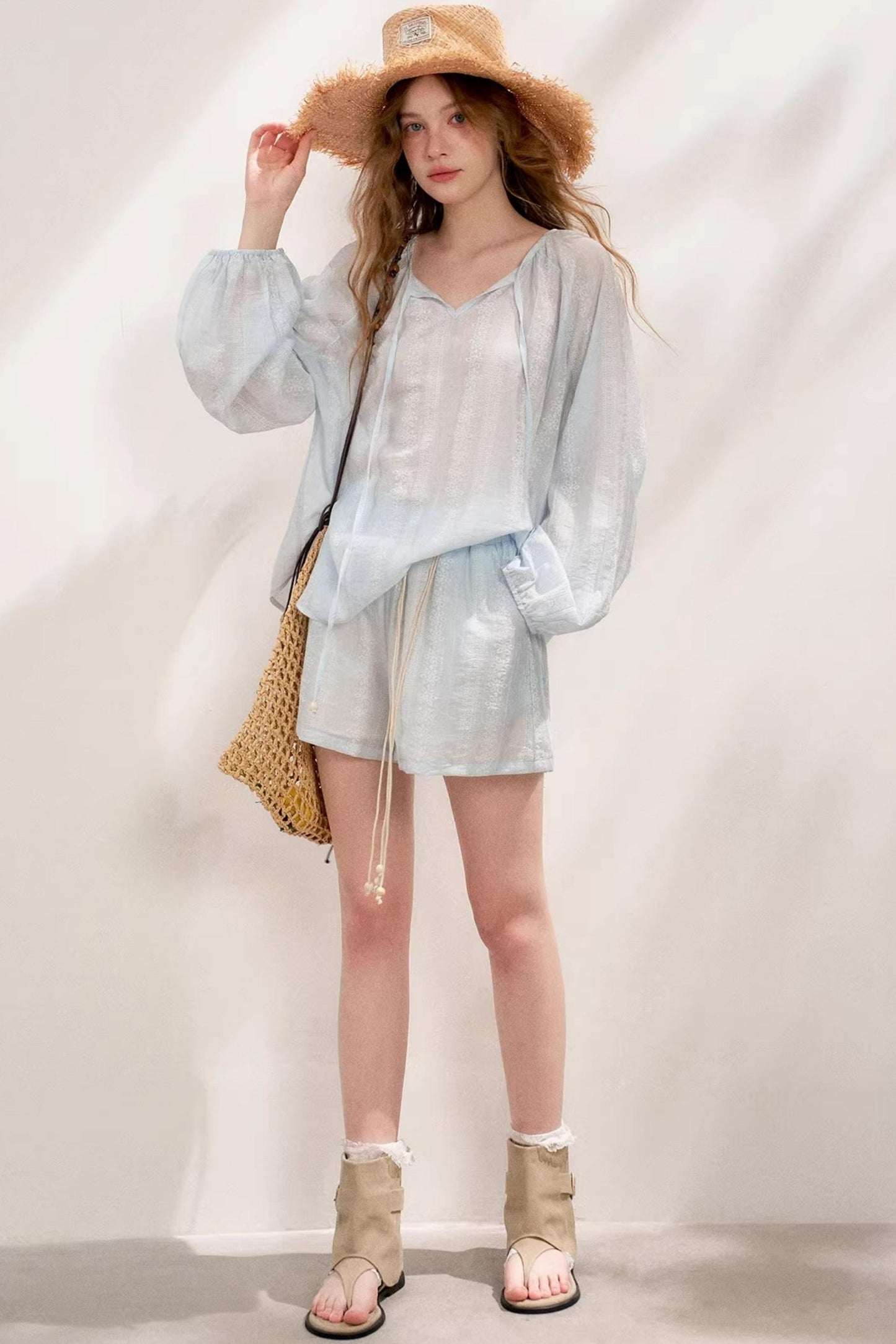 Beaded Tencel Boho Chic Ensemble Shorts