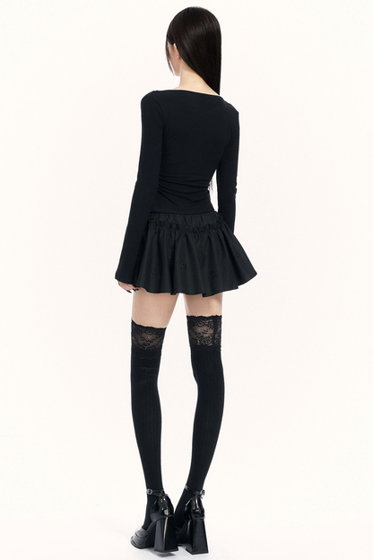 Lace Draped Collar Knitted Top