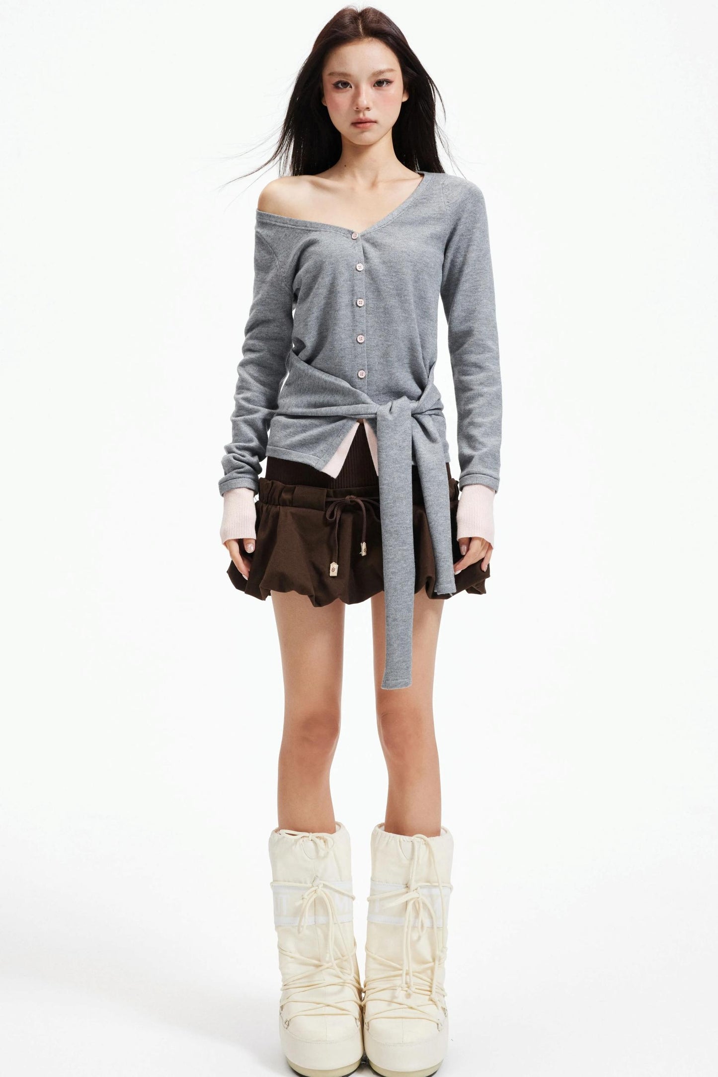 Color-Blocking Knit Off-Shoulder Sweater