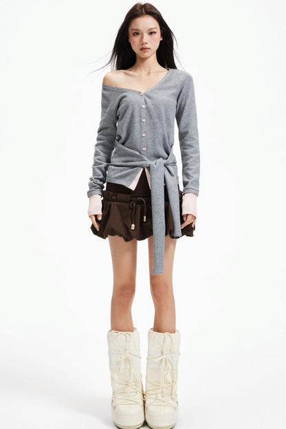 Color-Blocking Knit Off-Shoulder Sweater