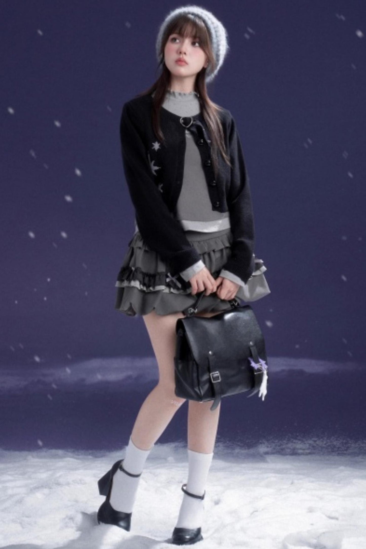 Gray-Purple Bowknot Off-Shoulder Top