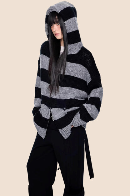 Striped Hooded Knit Jacket