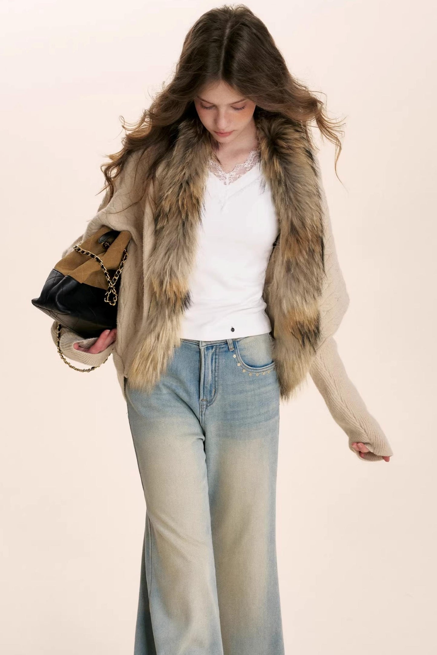 Romantic French Fur Collar Cardigan