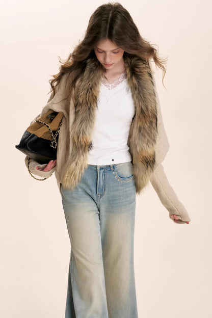 Romantic French Fur Collar Cardigan