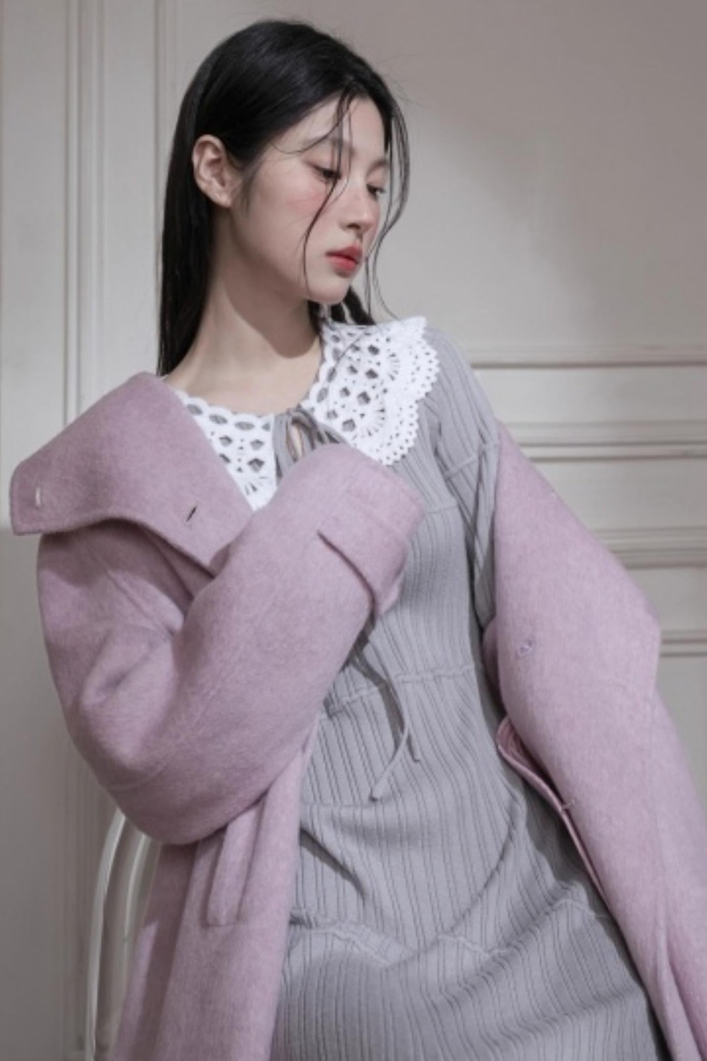 Mist Gray Lace Wool Dress