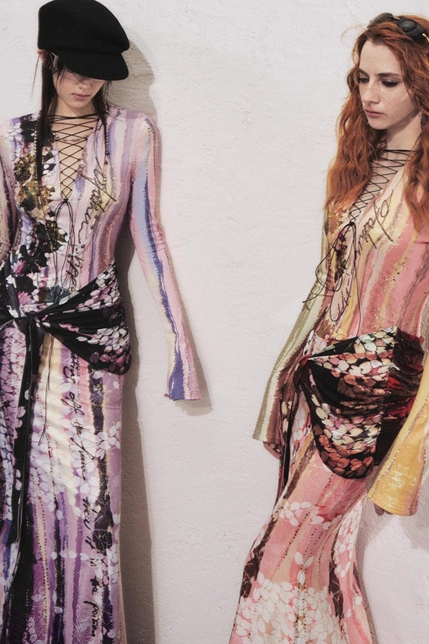 Lotus Print Fake Two-Piece Mermaid Dress