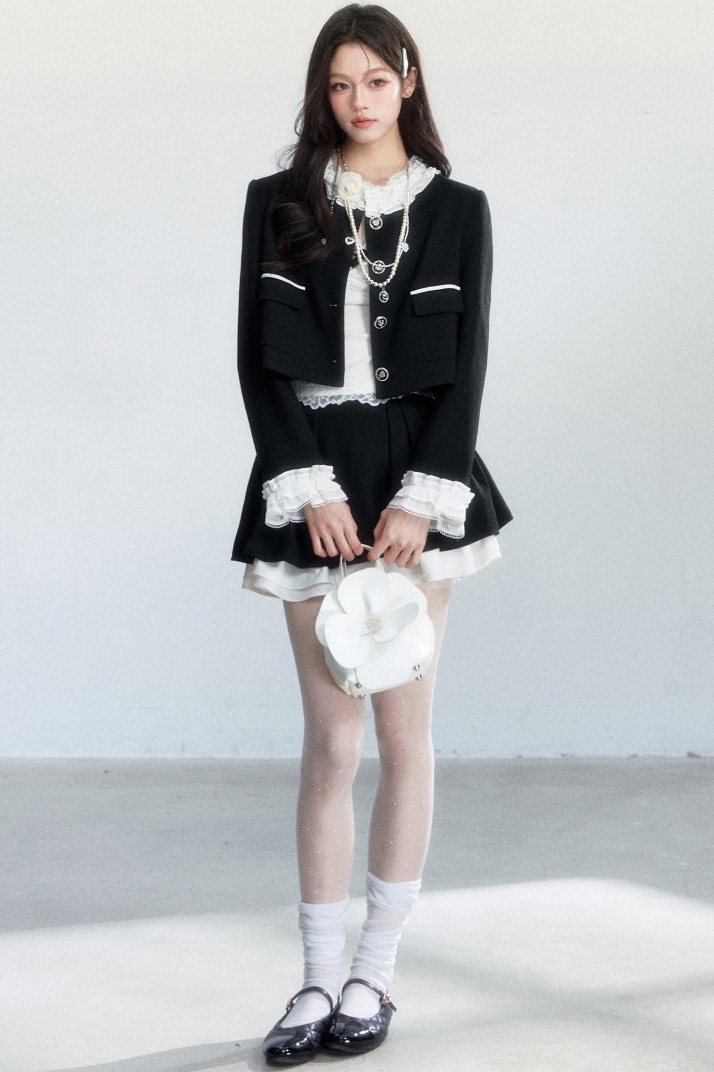 Ink-Colored Lace Jacket and Skirt Set-Up