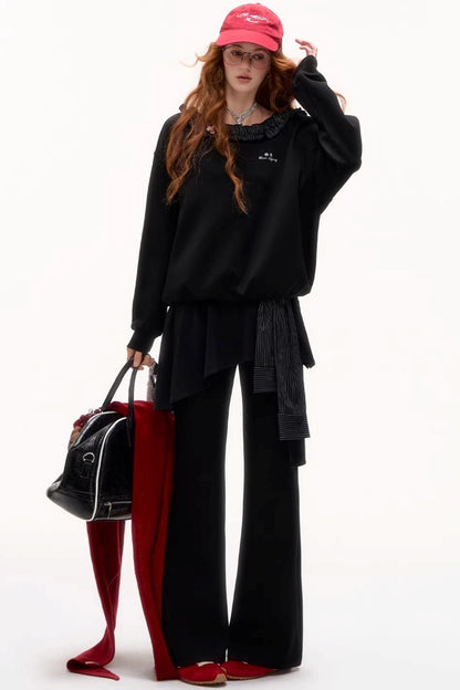 Asymmetrical Striped Ruffle Sweatshirt