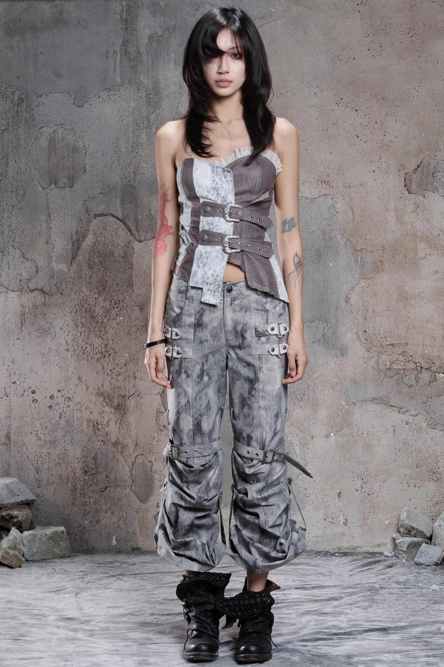 Vintage Distressed Slim Fit Trousers