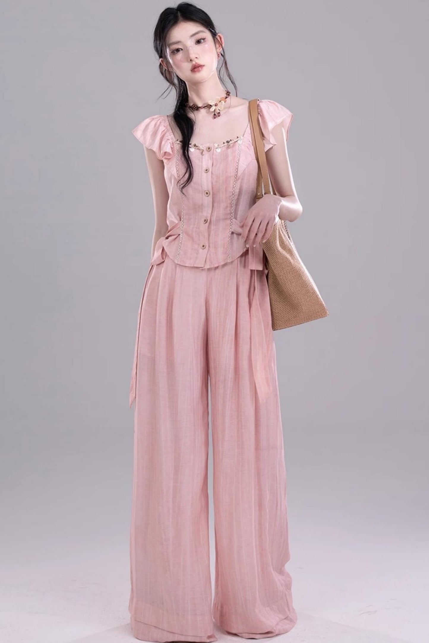 Blossom Breeze Ruffle Sleeve Tie Set-Up