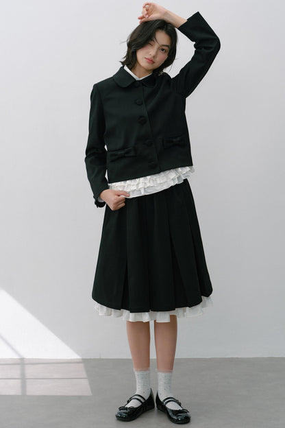 Elastic Pleated Skirt Suit Set-Up