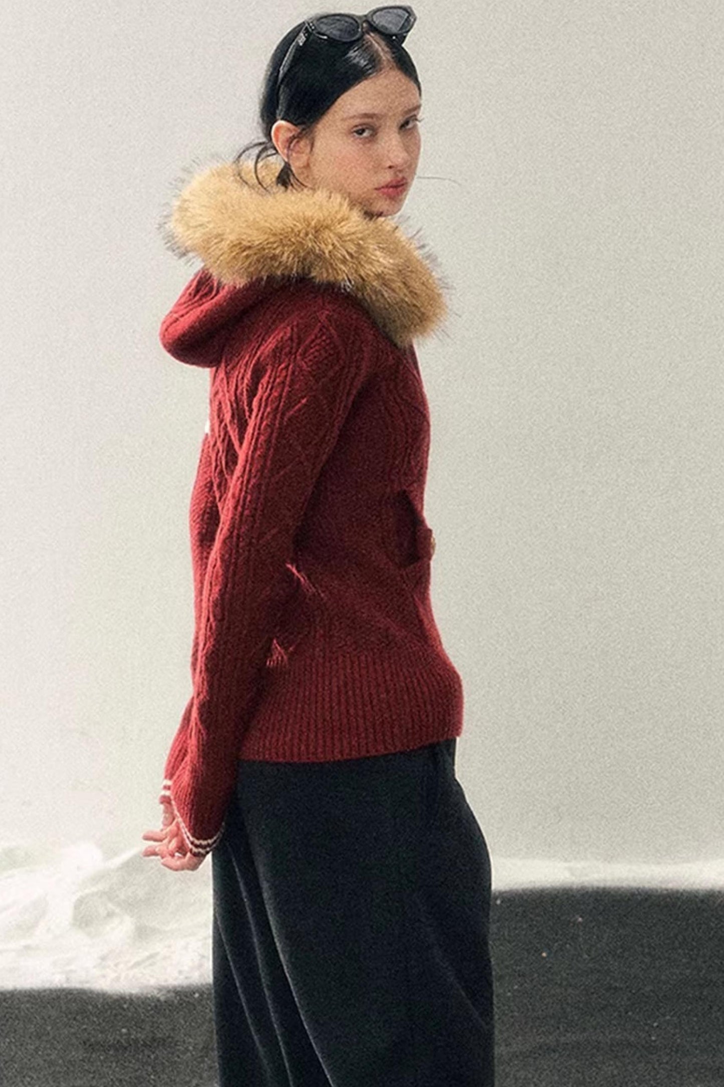 Hooded Cable Knit Sweater