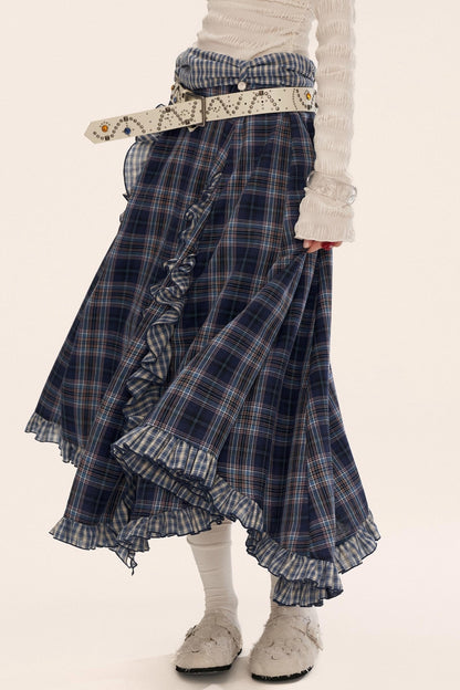 Spliced Plaid Long Skirt