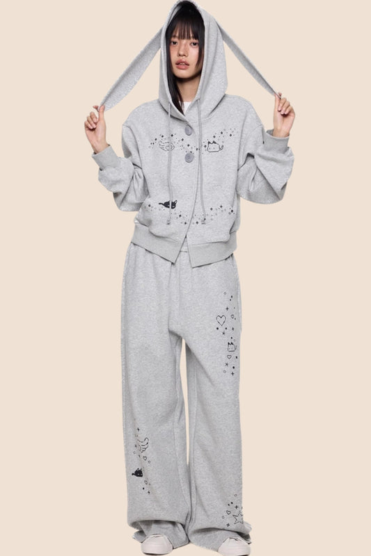 Rabbit Cartoon Hoodie Jacket Pants Set-Up