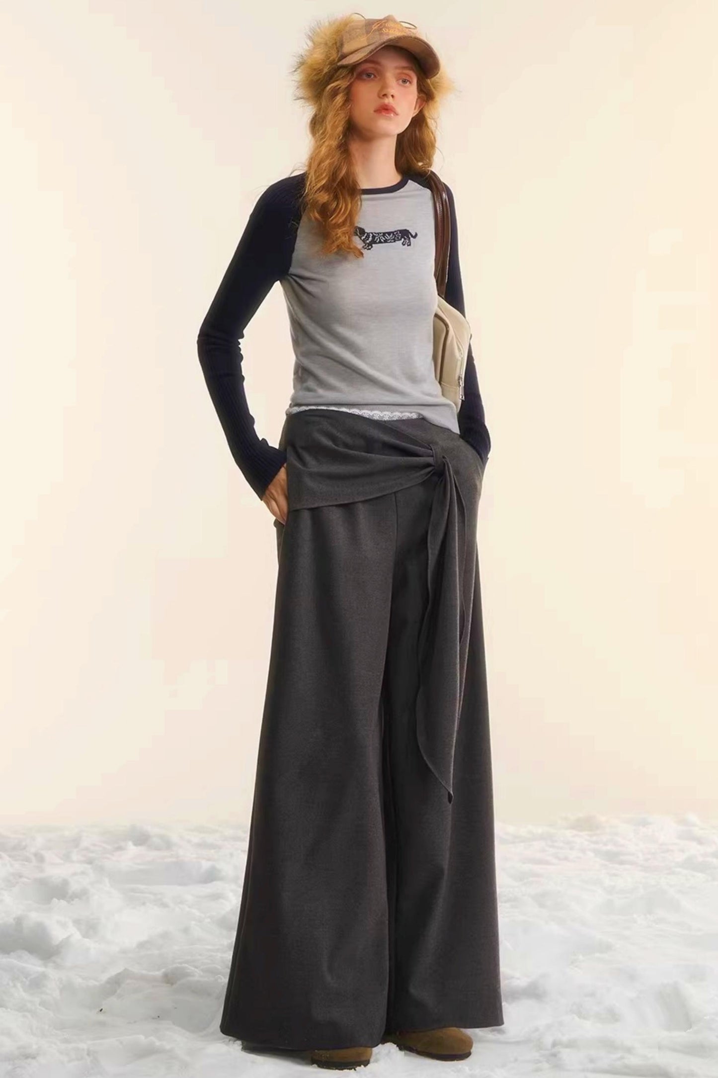 Retro Wide-Leg Tie-Up Pants