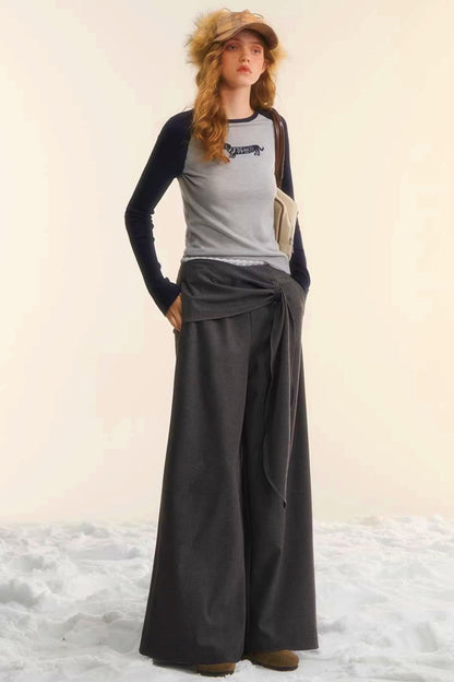 Retro Wide-Leg Tie-Up Pants