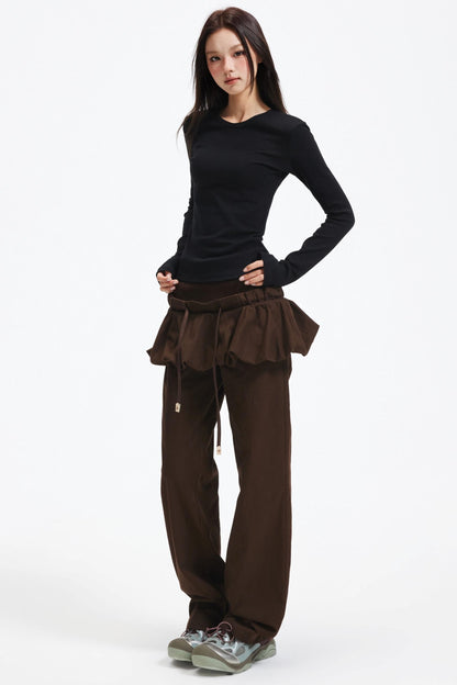 Coffee Patchwork Short Skirt