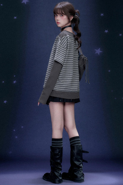 Striped Graffiti Print Top