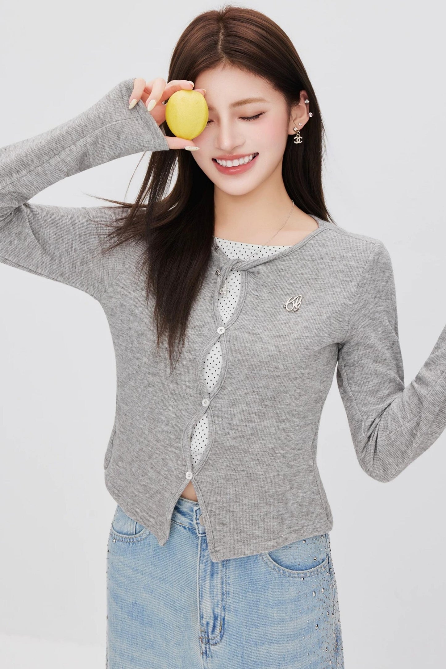 Hollow-Out Polka Dot Blouse Set-Up