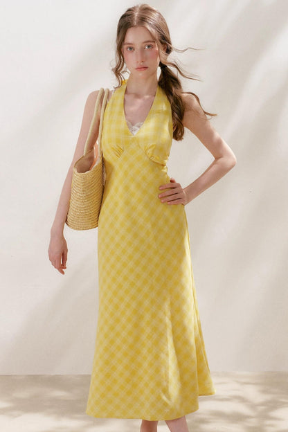 Staycation Plaid Halter Dress