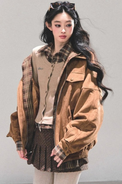 Hepburn Plaid Hooded Coat