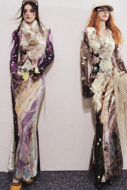 Velvet V-Neck Mermaid Dress