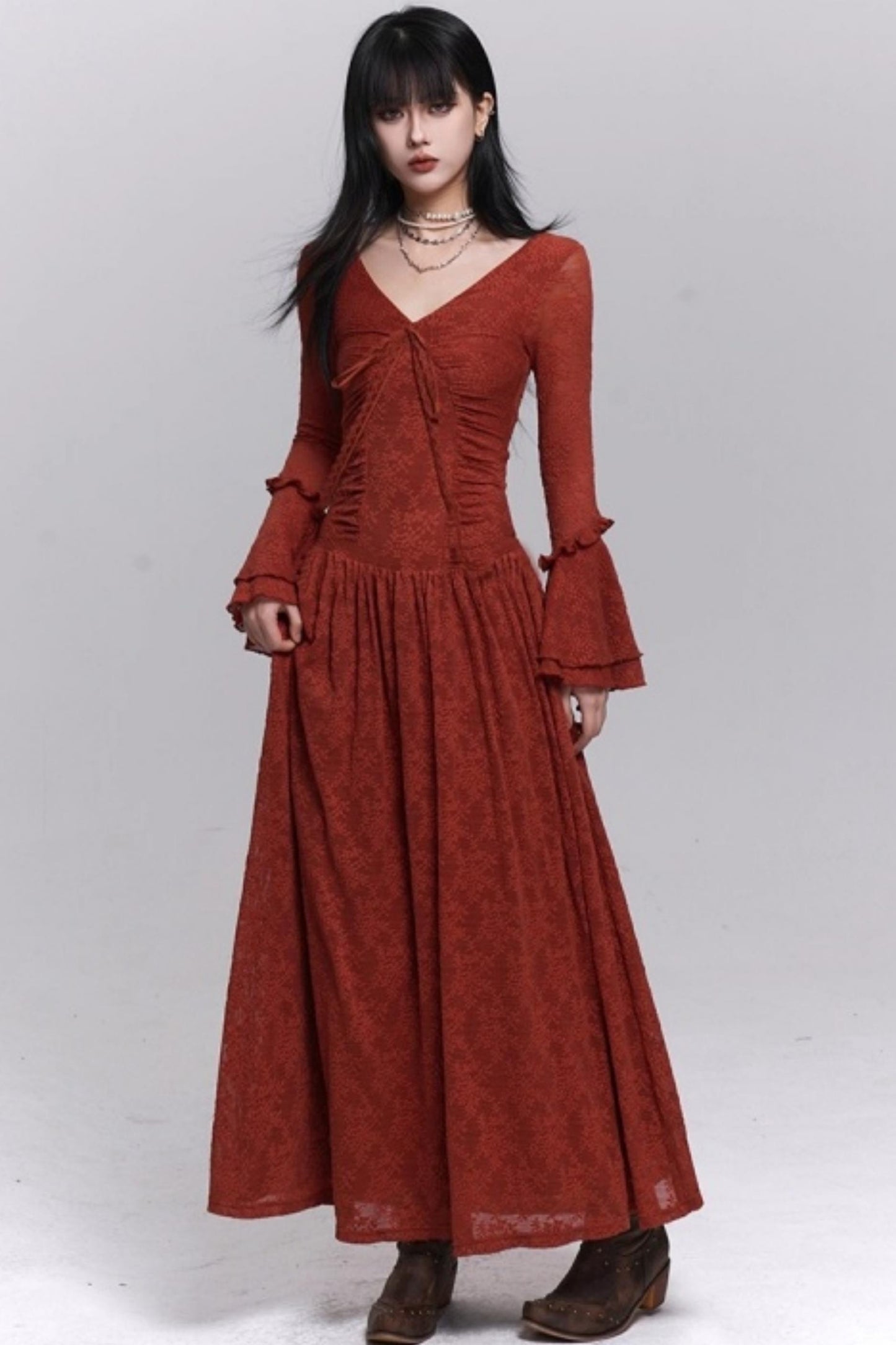 Red Knitted Long Dress