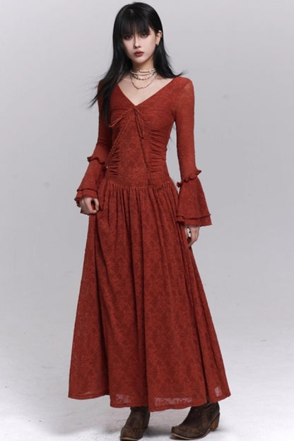 Red Knitted Long Dress