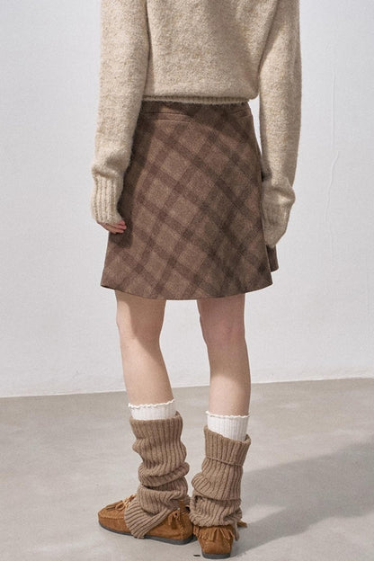 Plaid Wool A-Line Skirt
