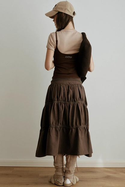 Sunset Suede Spliced Belt Umbrella Skirt