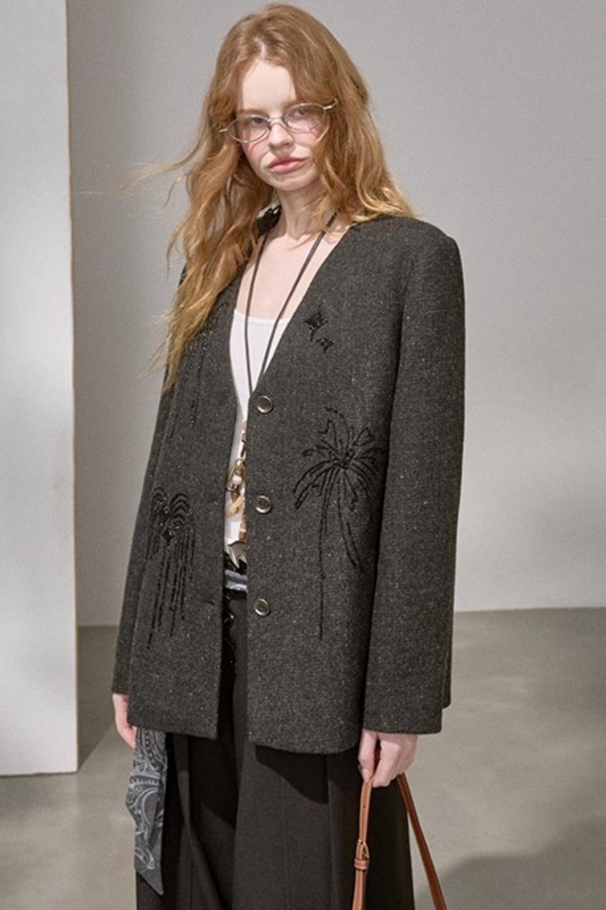 High-Density Beaded V-Neck Jacket