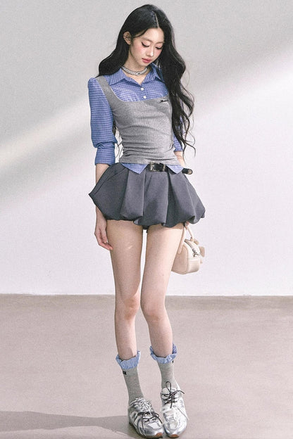 Blue Gray Plaid Shirt