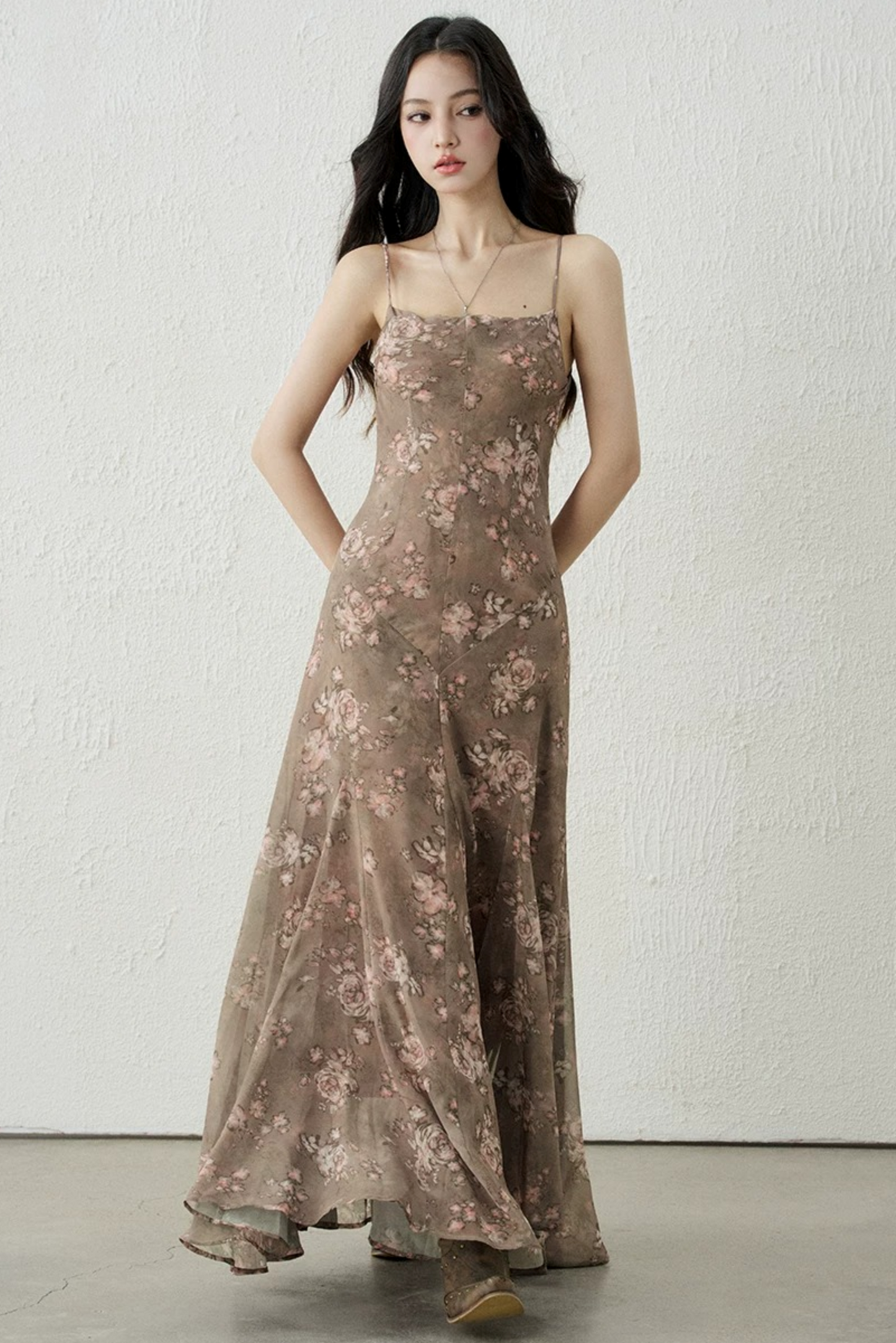 Chic Brown Floral Strap Dress