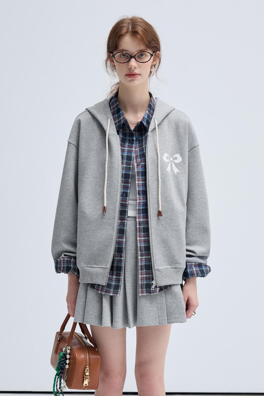 Hooded Zipper Sweatshirt And Skirt Set-Up