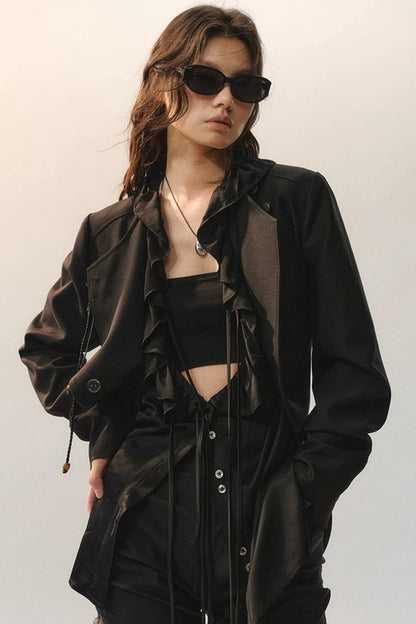 Minimalist Ruffle Black Shirt