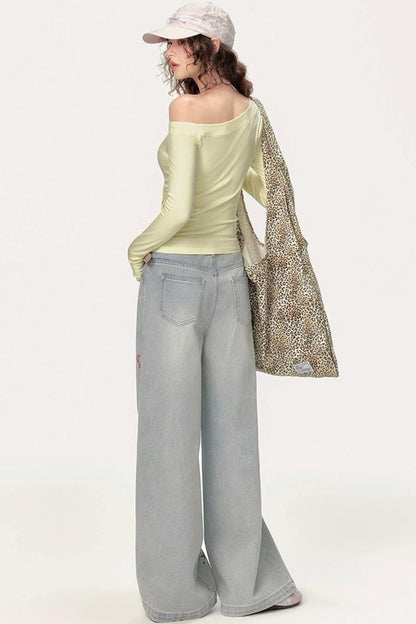 Slanted Shoulder Long Sleeve T-Shirt