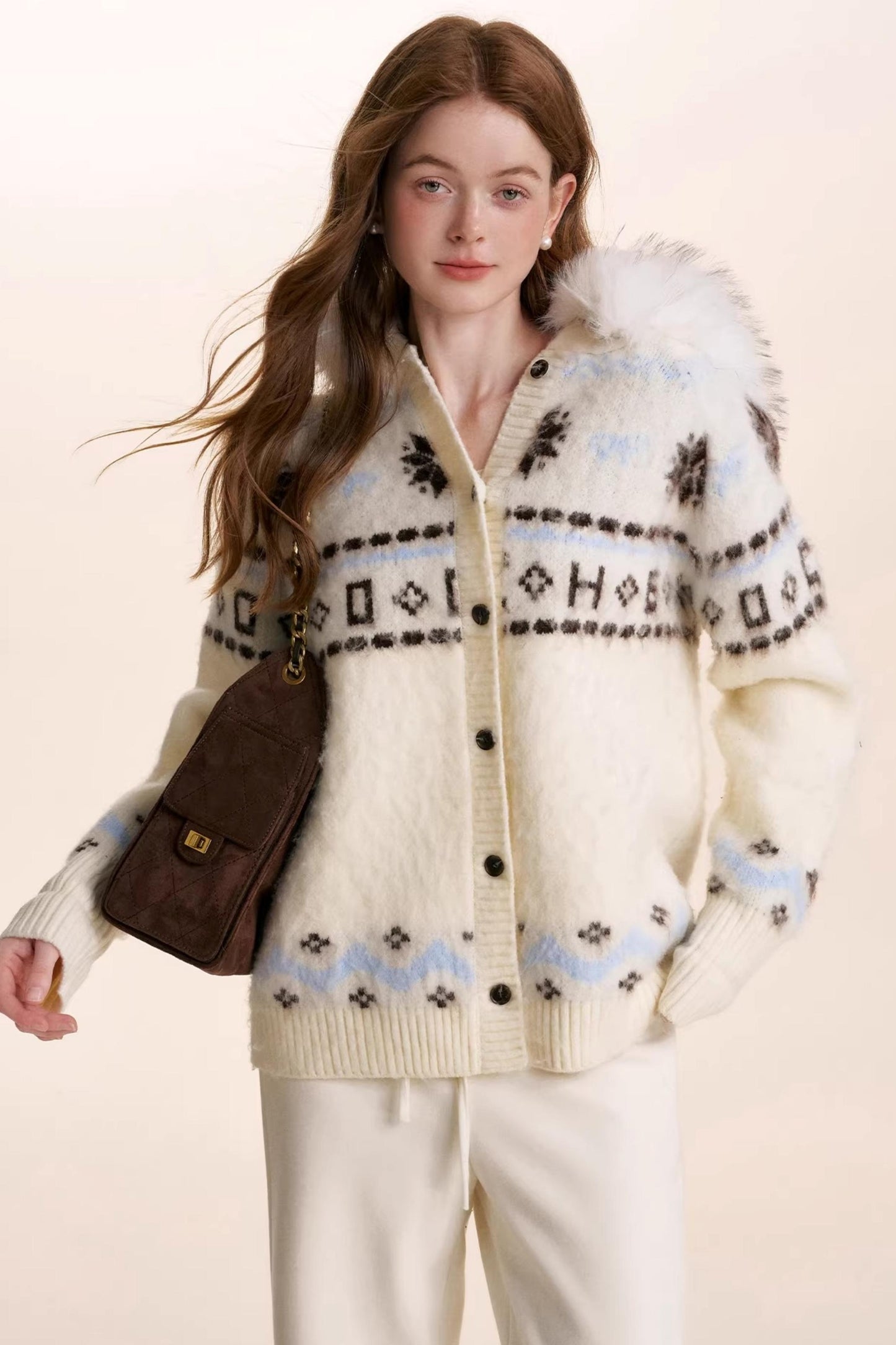 Fair Isle Wool Hooded Cardigan