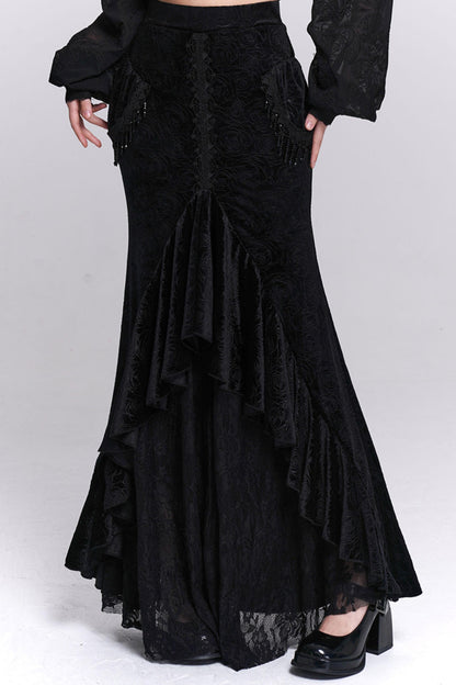 Schwarzer Samt-Mermaid-Rock