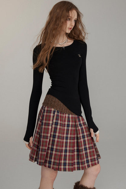 Wool Button Pleated A-Line Skirt