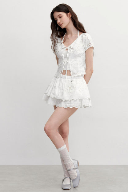 Vintage Lace Flower Asymmetrical Skirt Set-Up