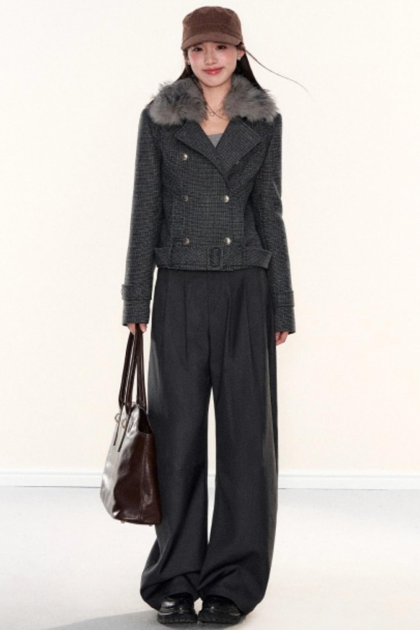 Plaid Woolen Lapel Coat