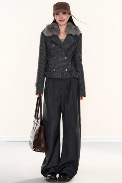 Plaid Woolen Lapel Coat