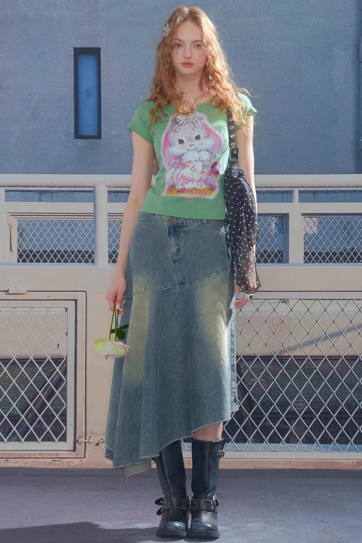 Retro Design Rabbit Print Slim Top