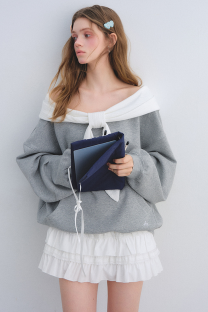 Rabbit Ear Off-Shoulder Sweatshirt