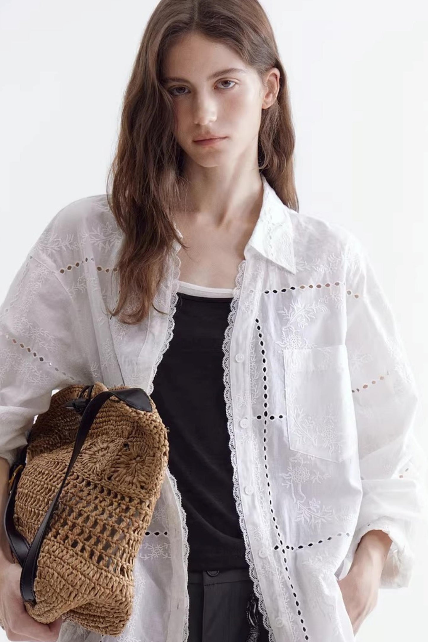 Hollow Embroidery Lace Shirt