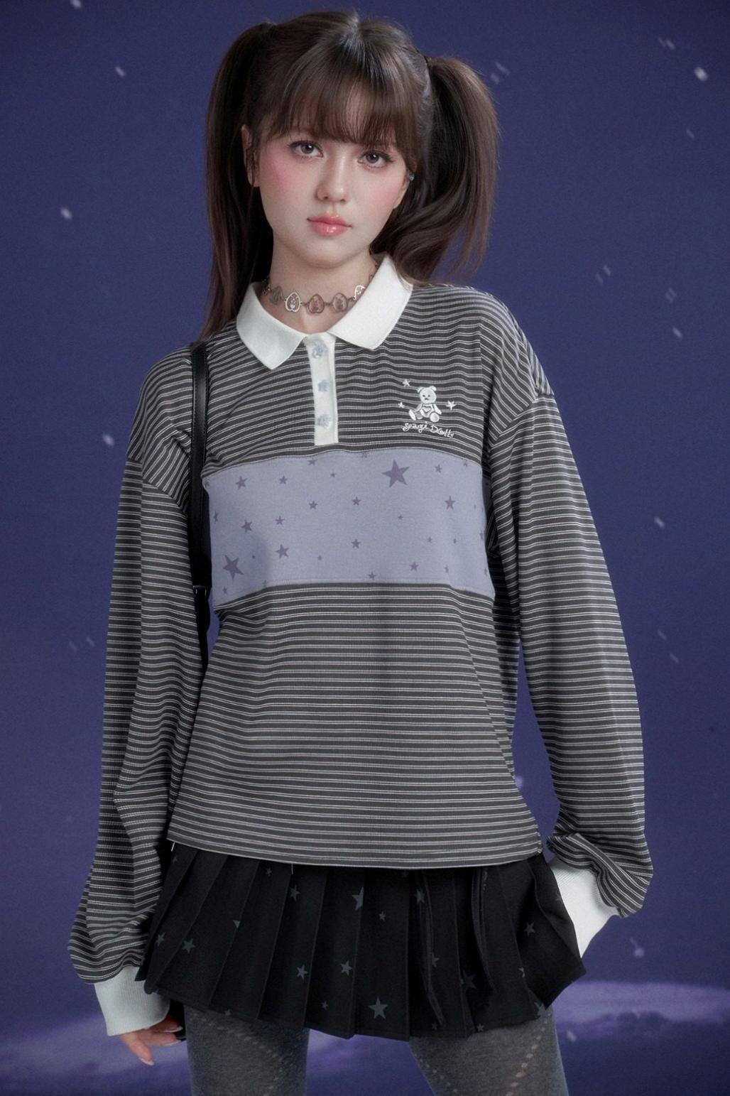 Gray and Purple Striped Polo Top