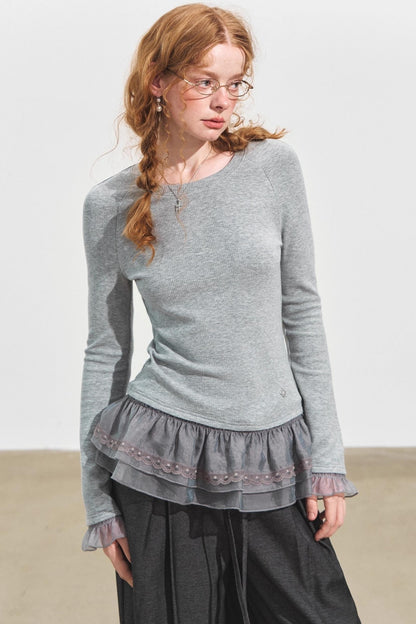 Double-Lace Raglan Sleeve Fleece Top