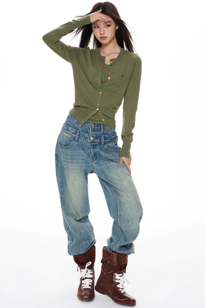 Colorful Knit Cardigan Set